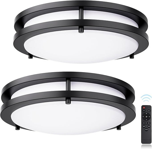 Flush Mount Ceiling Light with Remote: 2 Pack 10 Inch Lights fixture, 3000K-4500K-6000K Adjustable 3 Color Temperature, Dimmable Lighting Fixtures for Kitchen Bedroom Hardwired Installation (Black)