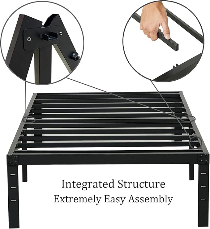 Twin Size Bed Frame 18 inches Tall, 3500lbs Heavy Duty Metal Platform with Steel Slats Support, No Box Spring Needed, Sturdy and Noise-Free, Black