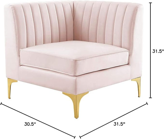 Modway EEI-3983-PNK Triumph Channel Tufted Performance Velvet Sectional Sofa Corner Chair, Pink