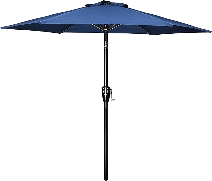 Simple Deluxe 7.5ft Patio Umbrella Outdoor Table Market Yard Umbrella with Push Button Tilt/Crank, 6 Sturdy Ribs for Garden, Deck, Backyard, Pool, Blue