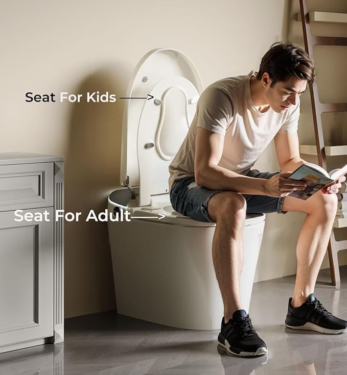 Smart Toilet, Dual Bidet Seats for Adults & Kids with Child Mode, Built-In Tank, Auto Open/Close Lid, Foot Sensor Flush, Heated Seat, Warm Air Dryer, Elongated One-Piece (ZY695A Family)
