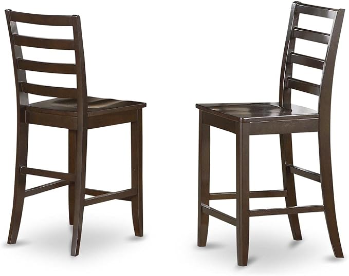 East West Furniture FAS-CAP-W Fairwind Counter Height Dining Stools - Ladder Back Wood Seat Chairs, Set of 2, Cappuccino