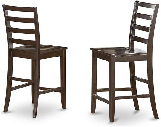 East West Furniture FAS-CAP-W Fairwind Counter Height Dining Stools - Ladder Back Wood Seat Chairs, Set of 2, Cappuccino