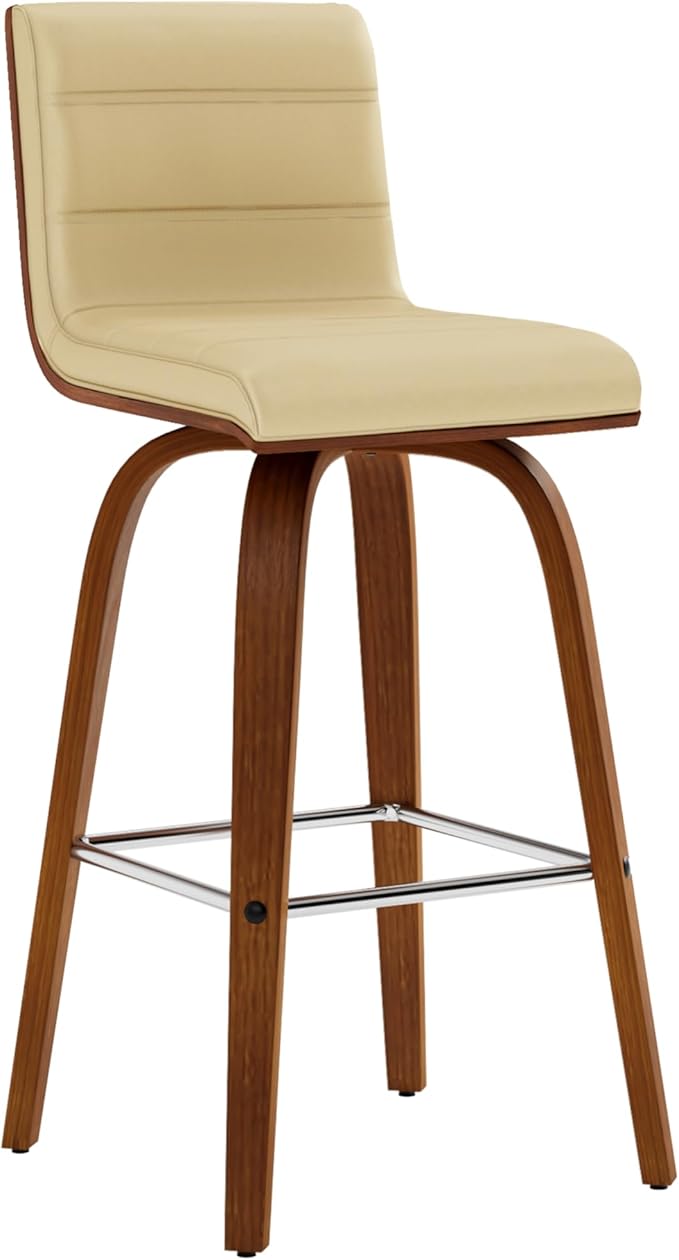 Vienna 26" Swivel Counter Stool in Walnut Wood Finish with Cream Faux Leather - Set of 2