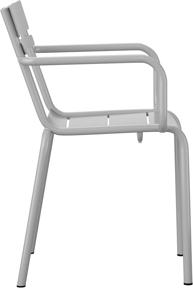 Flash Furniture Nash Commercial Grade Steel Stack Chair, Indoor-Outdoor Arm Chair with 2 Slat Back, Set of 4, Silver