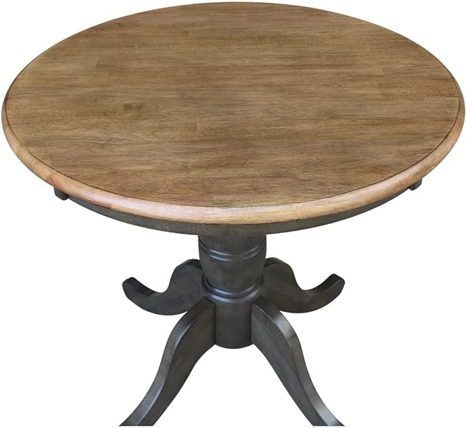 IC INTERNATIONAL CONCEPTS 30" Round Top Solid Wood Pedestal Table in Hickory/Washed Coal - Counter Height