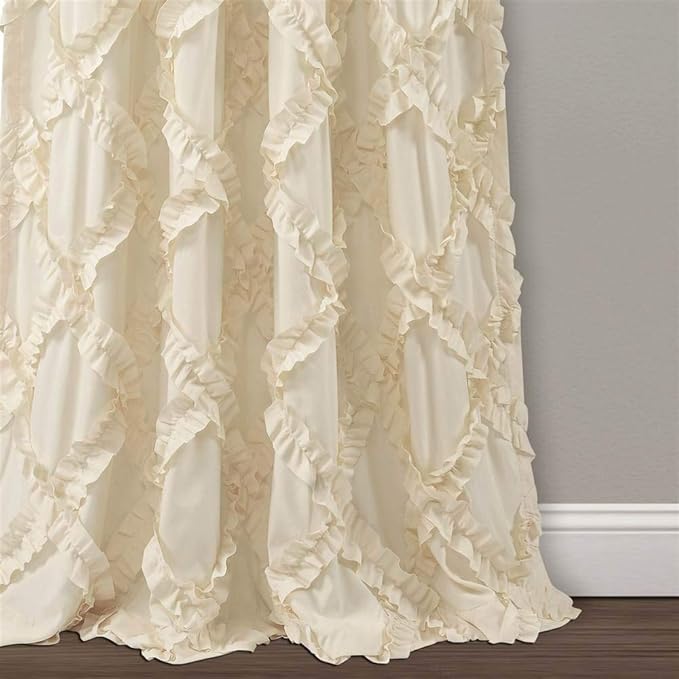 Lush Decor, Ivory Ruffle Diamond Curtains Textured Window Panel Set for Living, Dining Room, Bedroom (Pair), 95” x 54