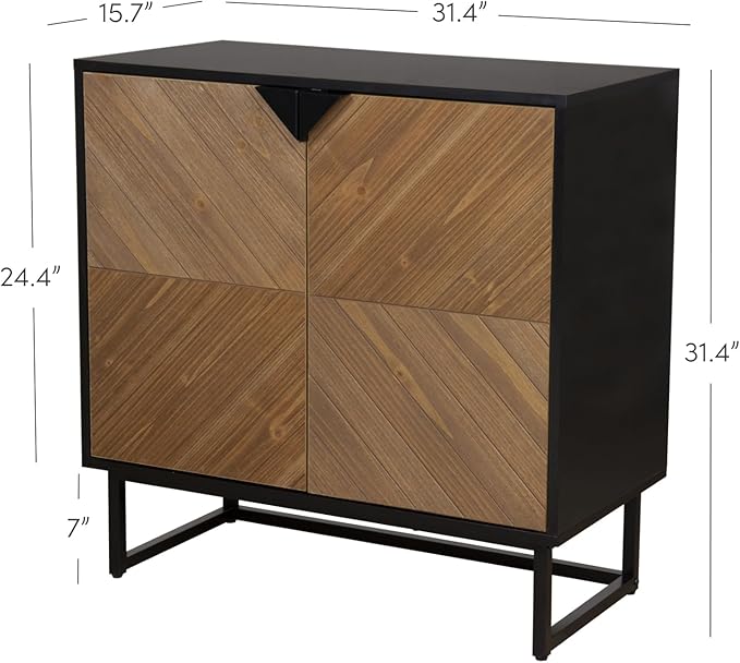 Nathan James Enloe Modern Sideboard Buffet Storage Accent Cabinet Black with Doors in a Rustic Pine Wood Finish and Matte Metal Base for Hallway, Entryway, Kitchen or Living Room, Walnut Brown/Black