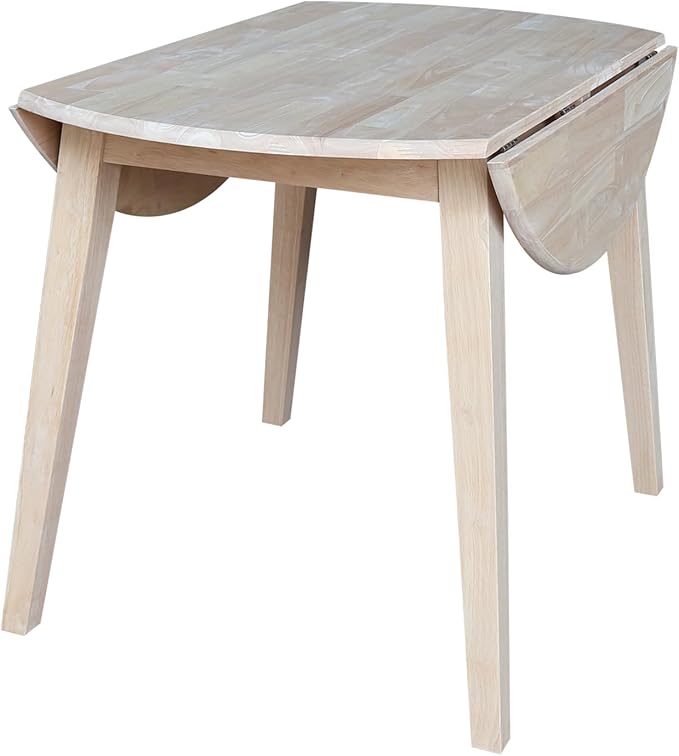 Solid Wood 42" Round Dual Drop Leaf Dining Table, Unfinished