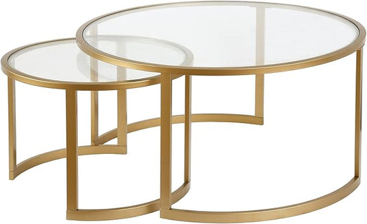 Mitera Round Nested Coffee Table in Brass