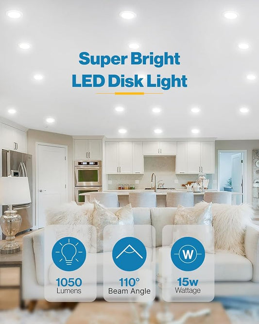 Sunco 96 Pack LED Disc Lights Ceiling 6 Inch, Flush Mount Disk Light, Recessed Can Lighting, 1050 LM, 15W (75W Equivalent), 2700K Soft White, Dimmable, Damp Rated ETL.