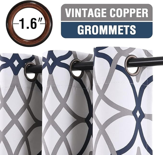H.VERSAILTEX Blackout Curtains Printed Design for Bedroom 84 Inch Length 2 Panels Set Thermal Insulated Curtains Living Room Geometric Modern Grommet Window Drapes - Dark Denim and Grey