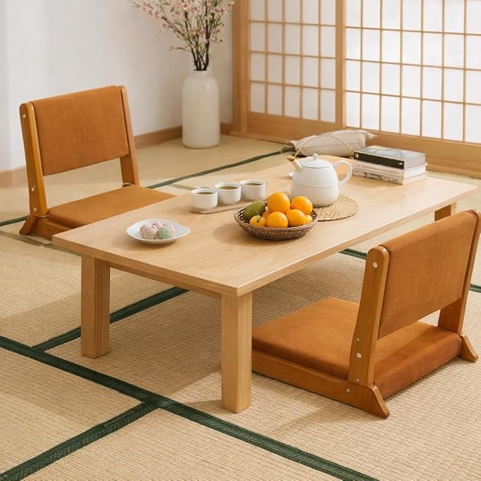 HollyHOME Foldable Japanese Style Floor Chair with Back Support, Tatami Chair with Cushion, Meditation Seat for Bay Window, Living Room, Bedroom, Pumpkin Color