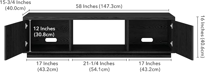 Henn&Hart Fluted TV Stand for TVs up to 65" with 2 Side Storage Cabinets and Open Center Storage for Living Room, Family Room, or Office, Natural Black