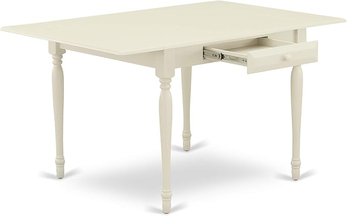 East West Furniture MZT-LWH-T Monza Dining Table - a Rectangle Wooden Table Top with Dropleaf & Stylish Legs, 36x54 Inch, Linen White