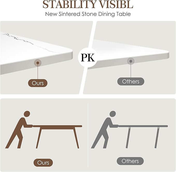 55" Modern Dining Table, Sintered Stone Dinning Table for 4-6 Peoples, Sintered Stone Dining Tabletop with Metal Legs, White Marble Dining Table for Dining Room, Backyard Heat Resistant（55.1"x31.5"