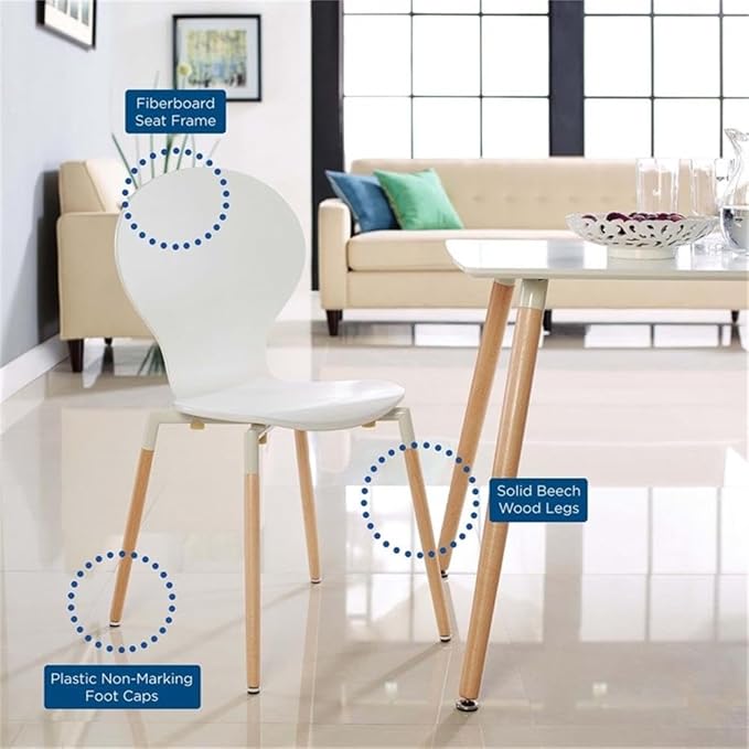 Modway Path Mid-Century Modern Four Kitchen and Dining Room Chairs in White