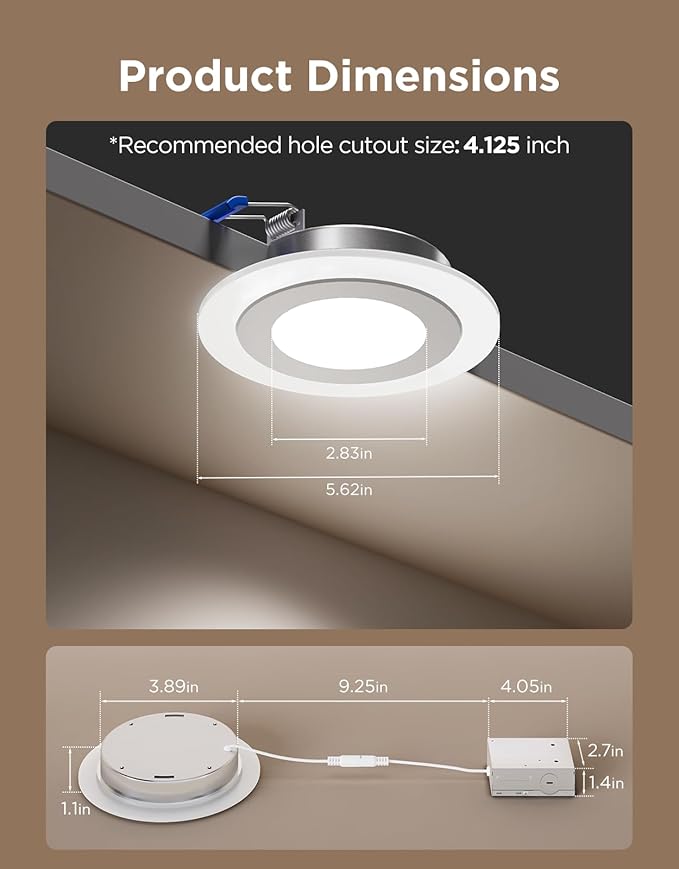 Govee Smart Recessed Lighting 4 inch, RGBIC LED Recessed Light Compitable with Matter and Alexa, 2700K-6500K Dimmable 900LM Canless Downlight with Junction Box for Bedroom, 4 Pack