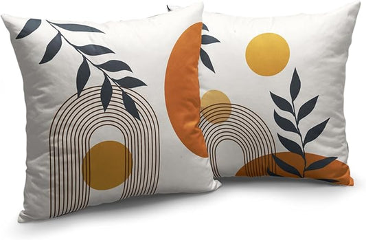 Abstract Boho Pillow Covers 24x24 Set of 2 Modern Geometric Leaf Pillow Cases Minimalist Line Art Farmhouse Decorative Pillowcase Bohemian Outdoor Square Cushion Cases for Home Couch Sofa