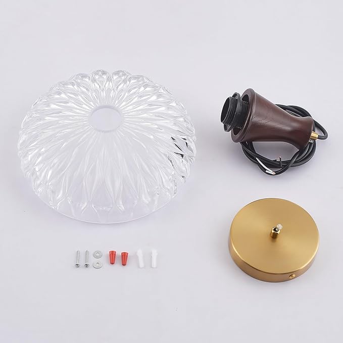 YLONG-ZS Glass Pendant Lights Kitchen Island,Modern Kitchen Hanging Pendant Ceiling Light,Vintage Walnut Wood Hanging Lamp for Bedroom Living Room Dining Room Restaurant Coffee Shop