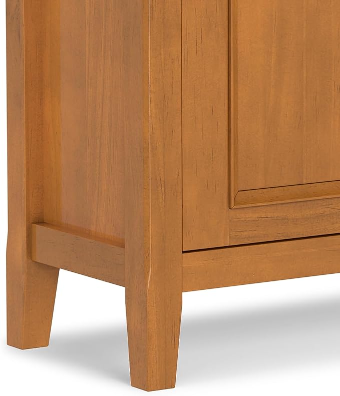 SIMPLIHOME Amherst Storage Cabinet - 32 inch Wide Solid Wood 2-Shelf Low Storage Unit in Light Golden Brown, Transitional Console or Accent Cupboard for Living Room or Entryway with Adjustable Shelves