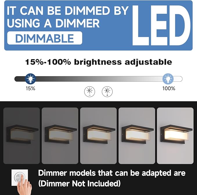 Exterior Light Fixture, Outdoor Wall Light Fixture, LED Wall Sconce 3-Color-Changeable Wall Mounted Lamps, Waterproof Wall Mounted Light for Porch, Garage, 2160LM Indoor Wall Sconce 2 Pack