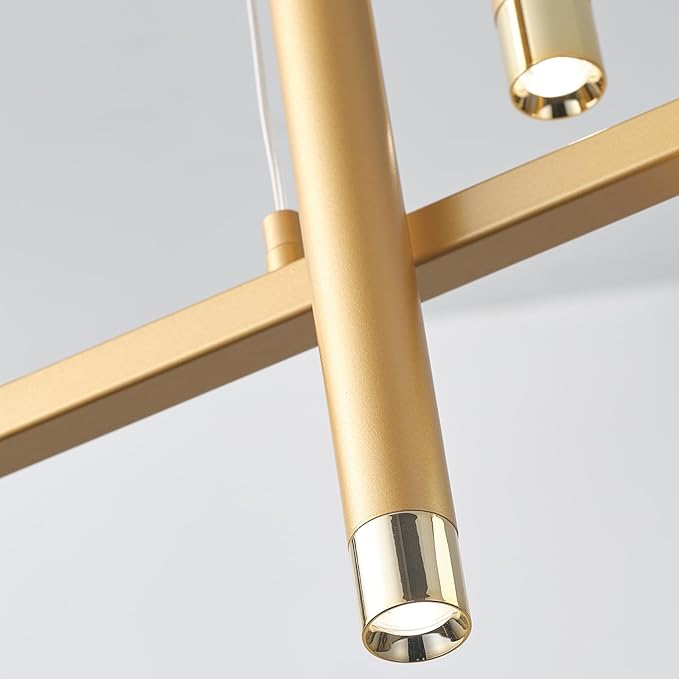 LED Gold Chandeliers for Dining Room, 39in Dimmable Modern Chandelier Gold Pendant Lights for Kitchen Island, Linear Ring Globe Pendant Light Fixtures Dining Room Lights Ceiling Hanging