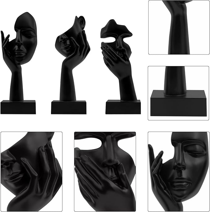 LXURY Figurine Statue for Bookshelf Decor, Thinker Statue for Office Decor, Modern Desktop Decorative Objects for Bedroom House Black Home Decor Sculpture 3PCS Thinking Surprise Listening