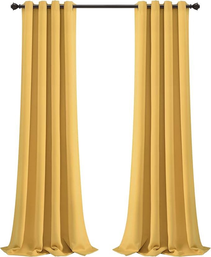 Lush Decor Insulated Grommet Blackout Window Curtain Panels, Pair, 52" W x 108" L, Yellow - Classic Modern Design - Chic Window Decor - Long Curtains For Living Room, Bedroom, Or Dining Room