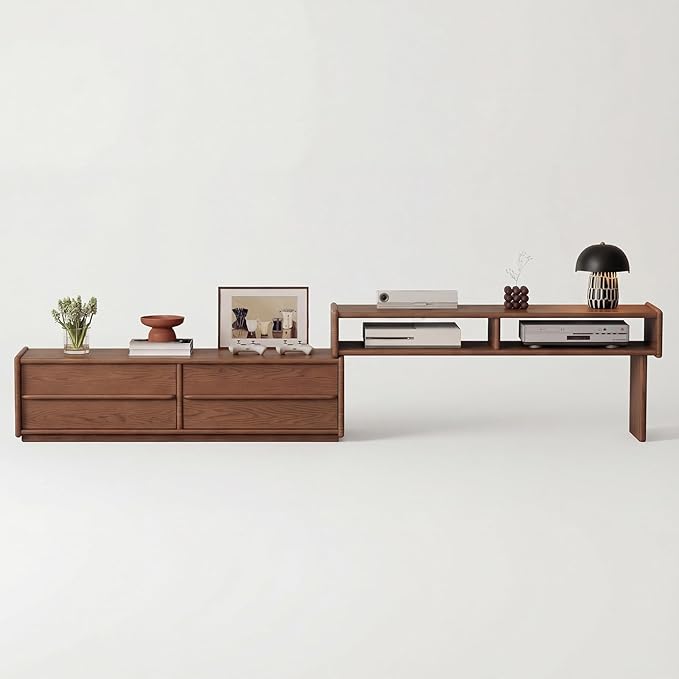 Solid Wood TV Stand for TVs up to 65 Inch，extendable tv Stand with Storage and Shelf for Living Room, Bedroom, Offic,Entertainment Center (Walnut)