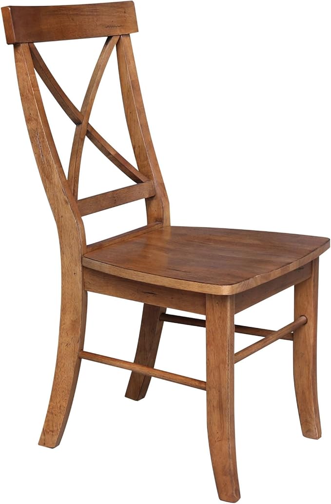 IC INTERNATIONAL CONCEPTS Set of Two Solid Wood X-Back Chairs in Distressed Oak