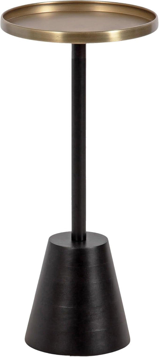 Kate and Laurel Tira Elegant Round Drink Table, 10 x 22, Antique Brass and Black, Vintage Glam Circle Martini Table for Use as a Small Bedroom Nightstand or Living Room Plant Stand Option