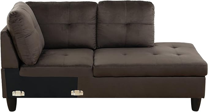 97" L-Shape Sectional Sofa Set, 3 Piece Living Room Couch with Storage Ottoman & Right Chaise Lounge, Faux Leather Button Tufted Upholstered Corner Couch for Home, Apartment, Dark Brown