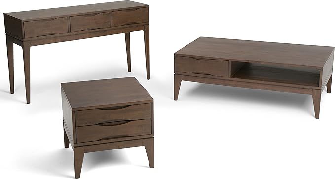 SIMPLIHOME Harper End Table - 22 inch Wide Solid Wood 2 Drawer Side Table in Walnut Brown, Mid Century Modern Accent Table for Living Room with Tapered Legs and Notched Handles