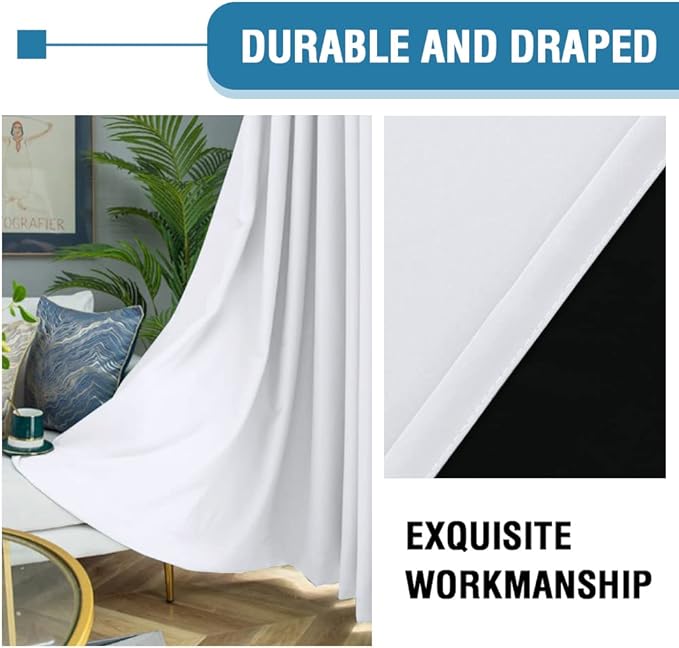 H.VERSAILTEX 100% Blackout Curtains for Bedroom Thermal Insulated Blackout Curtains 96 inch Length Full Light Blocking Curtains for Living Room with Black Liner 2 Panels Set, Pure White