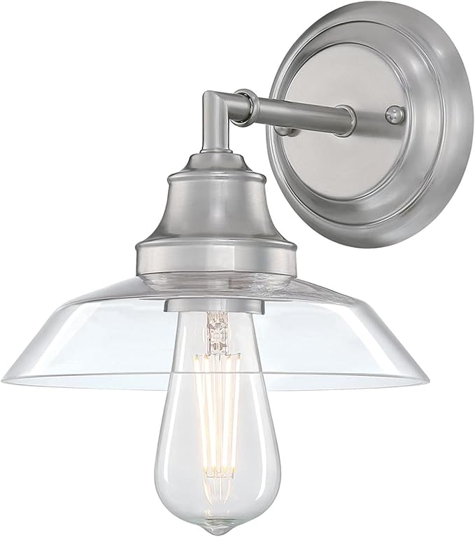 Westinghouse 6129100 Iron Hill Vintage-Style One Light Wall Fixture, Brushed Nickel Finish, Clear Glass