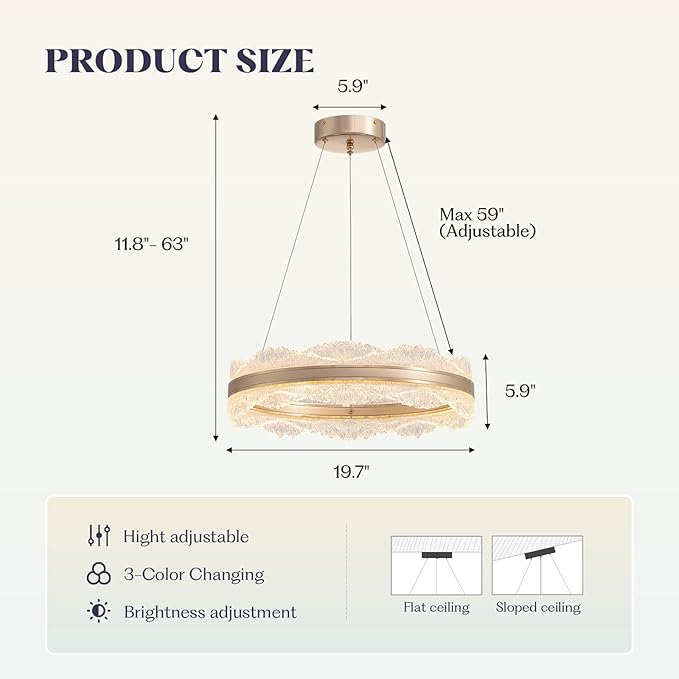 Modern LED Chandelier 19.7" Dining Room Light Fixture Gold Chandeliers for Bedroom Living Room Kitchen Island Entryway Foyer Contemporary Chandelier Modern Light Fixtures
