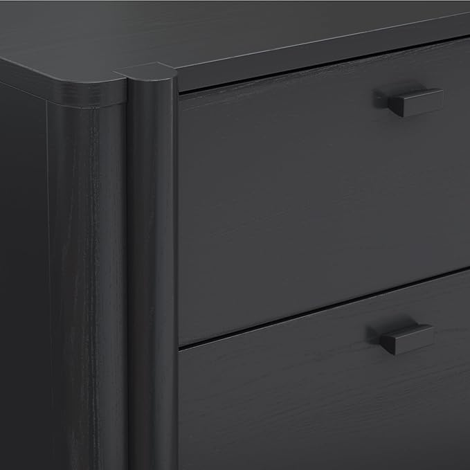 Nathan James Solace Mid Century Modern 2 Drawer Nightstand with Solid Wood Frame and Rounded Details, Black