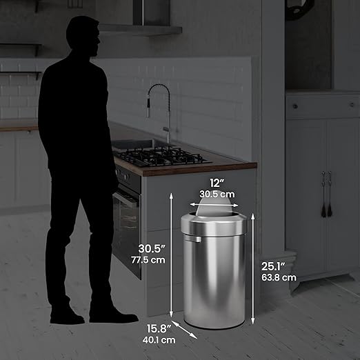 iTouchless, Restaurant, Office and Kitchen Titan 17 Gallon Swing Open Trash, Stainless Steel Self-Balance Flip Top Lid Commercial Grade 64 Liter Garbage Can is Perfect for Business, Softstep 17 Gal