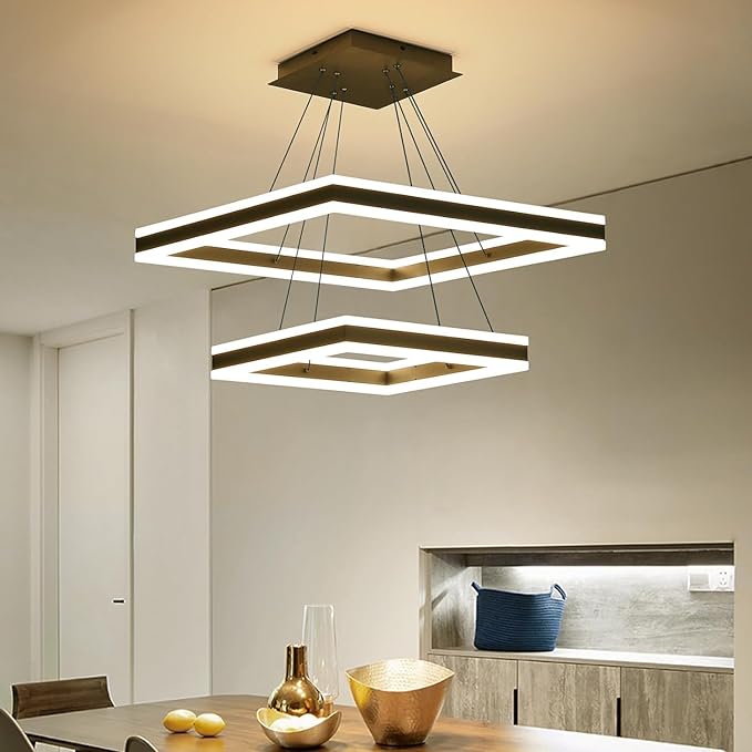 Modern LED Chandelier, 2-Light Black Ceiling Chandelier Pro for Dining Room Light Fixtures Hanging Color Temperature and Height Adjustable Chandeliers for Living Room, Bedroom, Kitchen 15.7+23.6IN