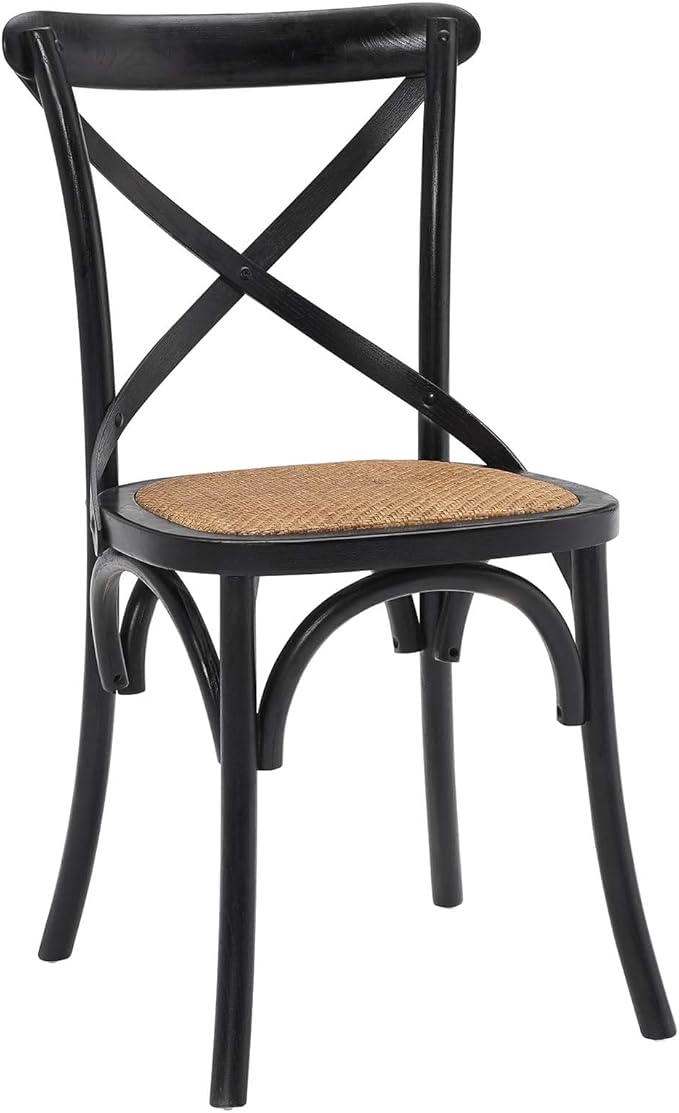 Modway Gear Rustic Modern Farmhouse Elm Wood Rattan Dining Chair in Black