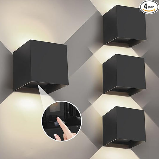 Outdoor Wall Sconce Lighting and Indoor Wall Lights,15W Black Square Outdoor Sconce,3 Color Temperature Up Down Wall Sconce Lights,ETL Listed Wall Lights & Indoor Wall Sconces(4.33-Inch 4 Pack)