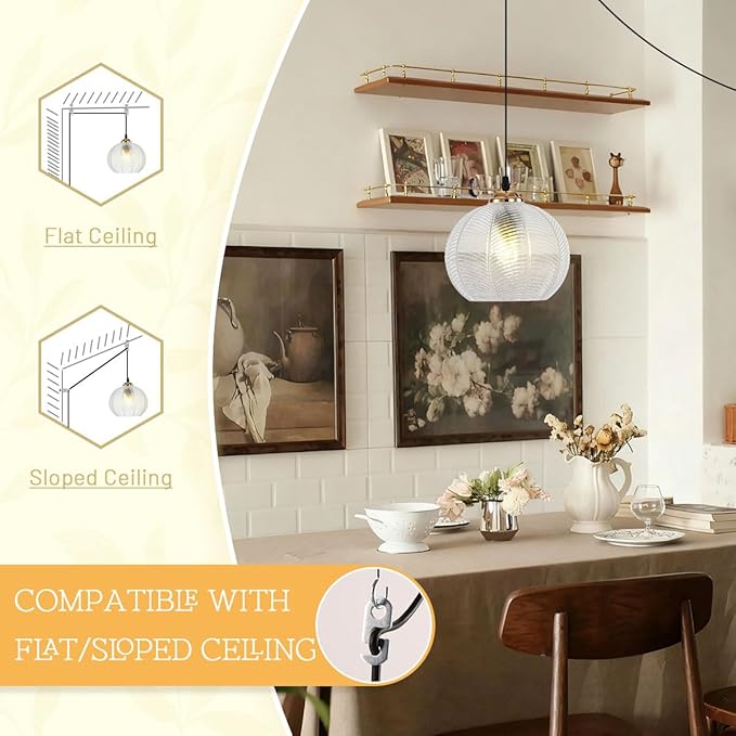 Plug in Pendant Light, Hanging Lights with Plug in Cord On/Off Switch, 14.75ft Plug in Hanging lamp Modern Pendant Light Clear Glass Globe Pendant Lighting for Kitchen Island Bedroom Dining Room