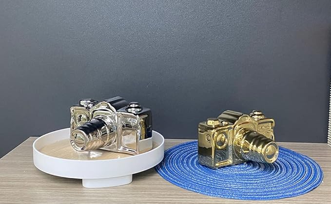 Artgenius Modern Camera Statue and Sculpture Gold Accent Decor,Ceramic Decorative Object for Table,Shelf,Gold Table Decor for Living Room,Bedroom Decor