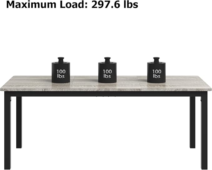 Garvee 70.9 in Dining Table for 6, Farmhouse Wooden Kitchen Tables for Family, Rectangular Industrial Style Dining Room Table with Sturdy Metal Frame, Long Desk for Restaurant, Kitchen, Office,Grey