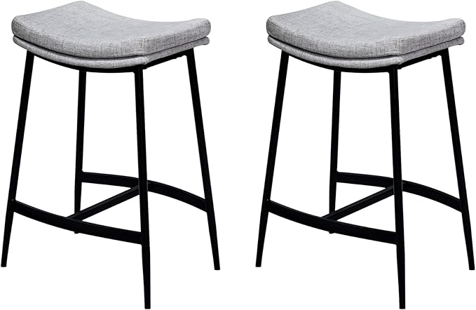 Arlo Modern Backless Upholstered Kitchen Counter Bar Stool with Double-Layered Saddle Seat and Black Metal Base, Grey/Matte Black, Set of 2