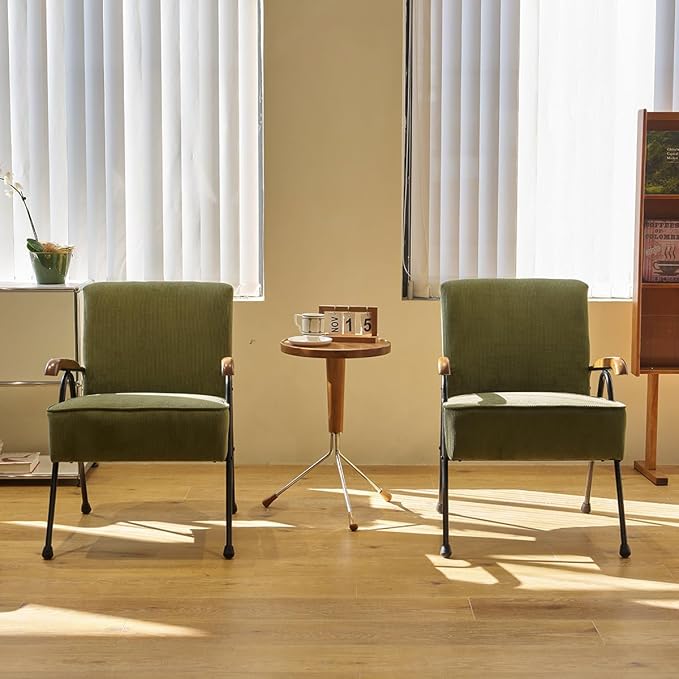 HAZO Fabric Armchair, Modern Accent Chair High Back, Living Room Chairs with Metal Legs and Soft Padded, Sofa Chairs for Home Office,Bedroom,Dining Room (Green)