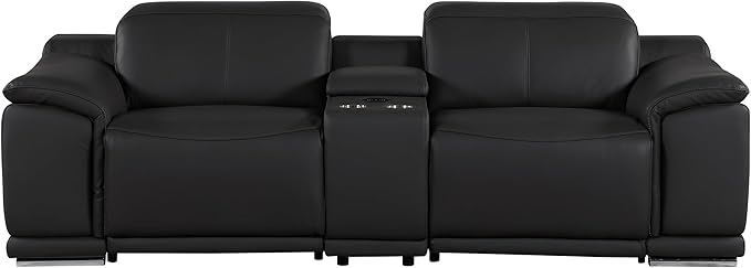 BlackJack Furniture Venice Top Grain Italian Leather Power Recline 8 Piece 5 Seater Sofa - 134" Theater Seating Modern Couch for Living Room Apartment with Adjustable Headrests & USB Port, Black