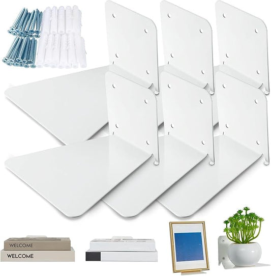 Jetec 6 Pack Invisible Floating Bookshelf Wall Mounted Floating Bookshelves Heavy Duty Book Organizers Hidden Book Shelf Metal Shelves Holder for Books Bedroom Living Room Home Office (White)