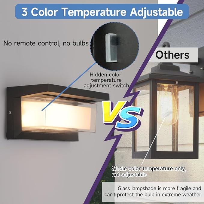 Exterior Light Fixture, Outdoor Wall Light Fixture, LED Wall Sconce 3-Color-Changeable Wall Mounted Lamps, Waterproof Wall Mounted Light for Porch, Garage, 2160LM Indoor Wall Sconce 2 Pack